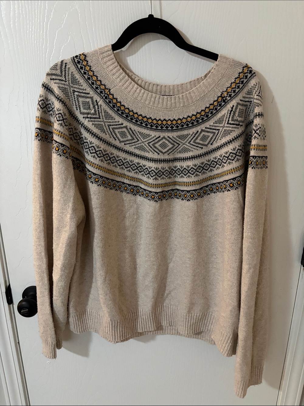 Neutral Fair Isle Crewneck Sweater in Beige